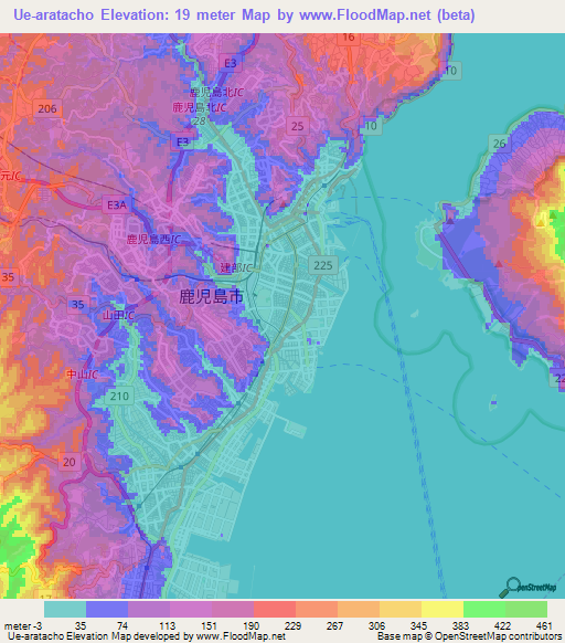 Ue-aratacho,Japan Elevation Map