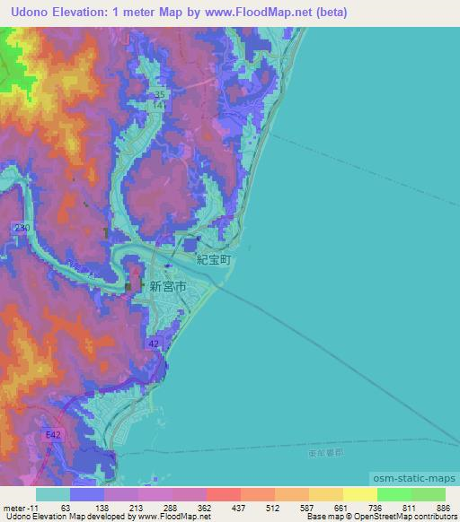 Udono,Japan Elevation Map