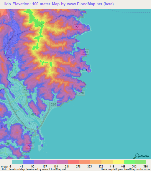 Udo,Japan Elevation Map