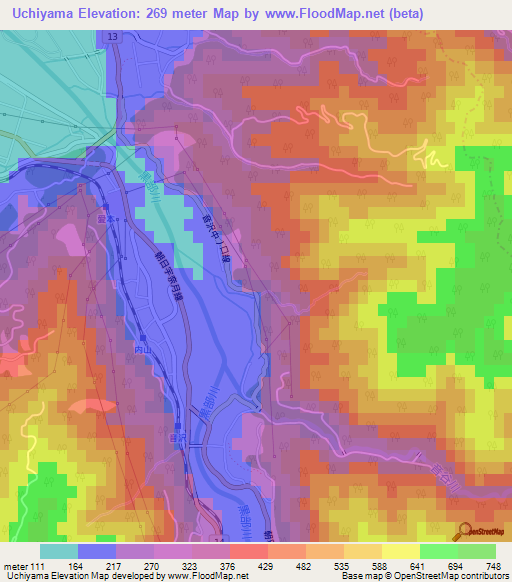 Uchiyama,Japan Elevation Map