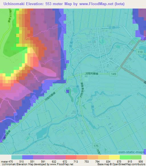 Uchinomaki,Japan Elevation Map
