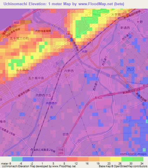 Uchinomachi,Japan Elevation Map