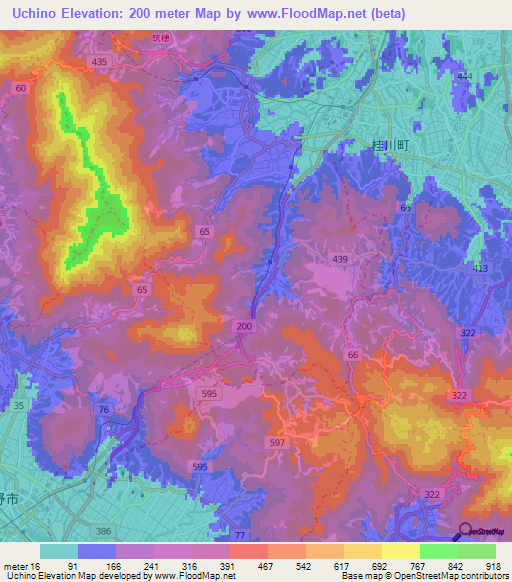 Uchino,Japan Elevation Map