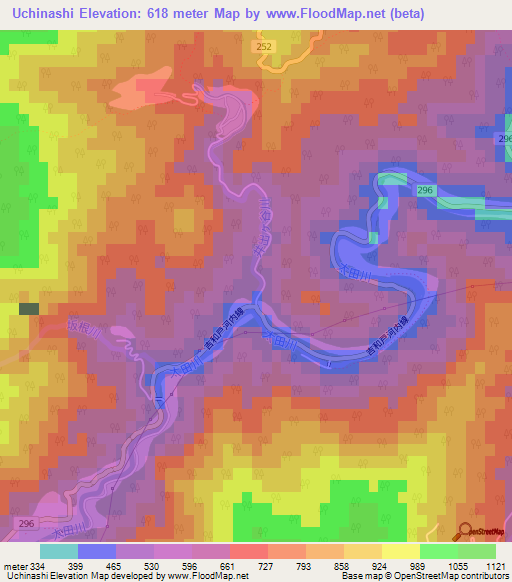 Uchinashi,Japan Elevation Map