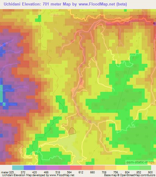Uchidani,Japan Elevation Map
