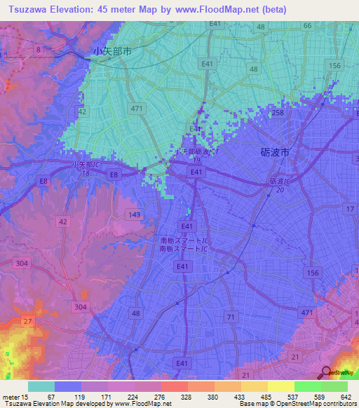 Tsuzawa,Japan Elevation Map