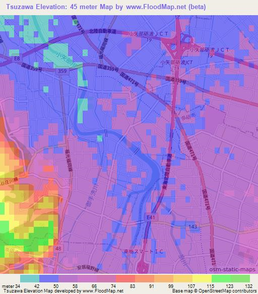 Tsuzawa,Japan Elevation Map