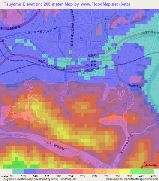 Tsuyama,Japan Elevation Map