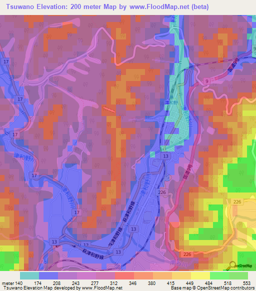 Tsuwano,Japan Elevation Map
