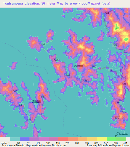 Tsutsunoura,Japan Elevation Map