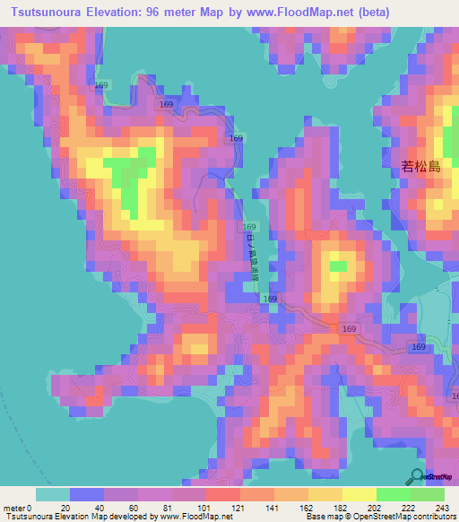 Tsutsunoura,Japan Elevation Map