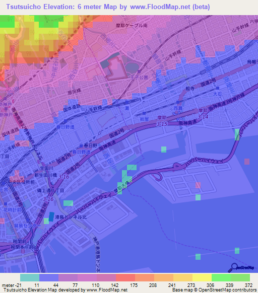 Tsutsuicho,Japan Elevation Map