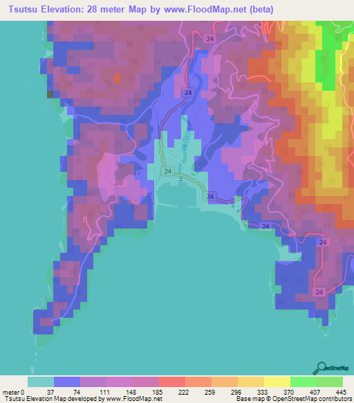 Tsutsu,Japan Elevation Map