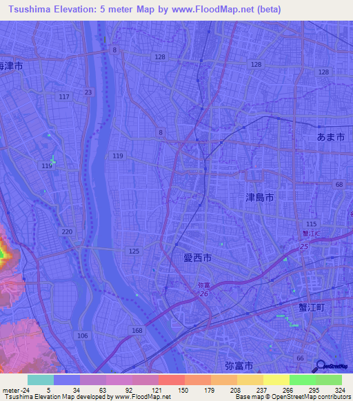 Tsushima,Japan Elevation Map