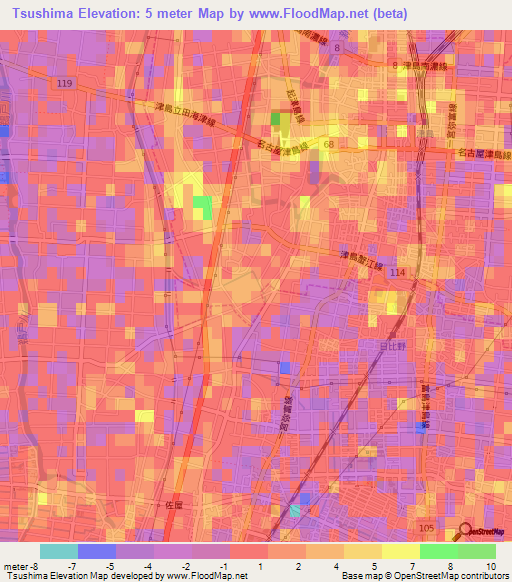 Tsushima,Japan Elevation Map