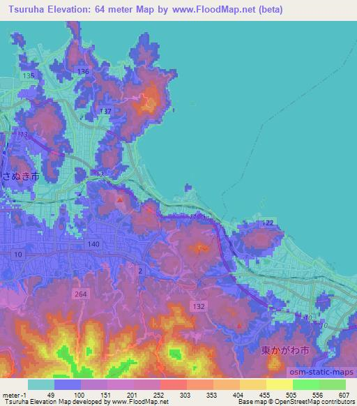 Tsuruha,Japan Elevation Map