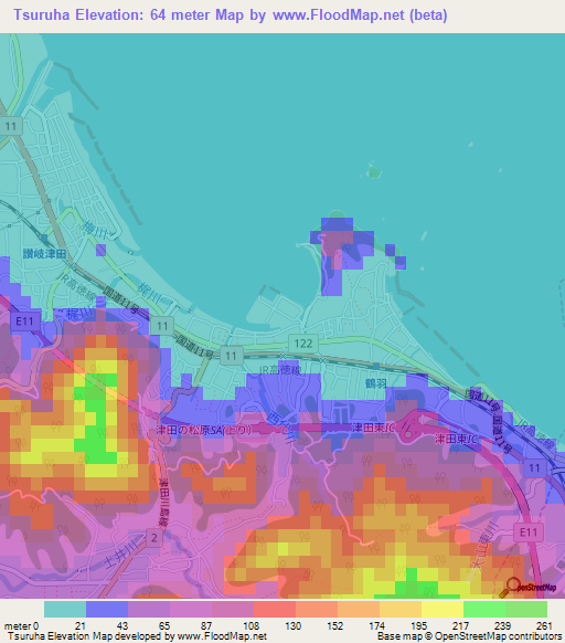 Tsuruha,Japan Elevation Map