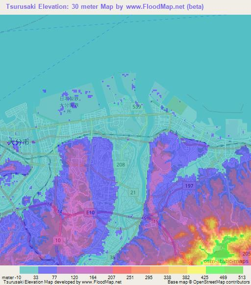 Tsurusaki,Japan Elevation Map