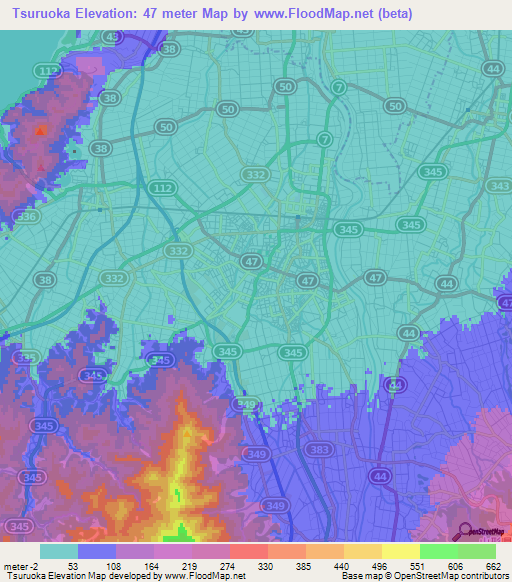 Tsuruoka,Japan Elevation Map
