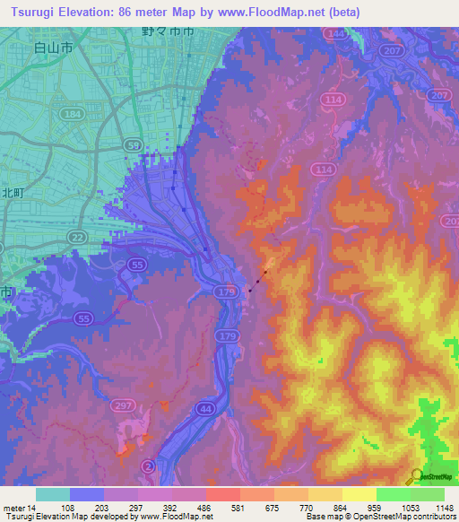 Tsurugi,Japan Elevation Map