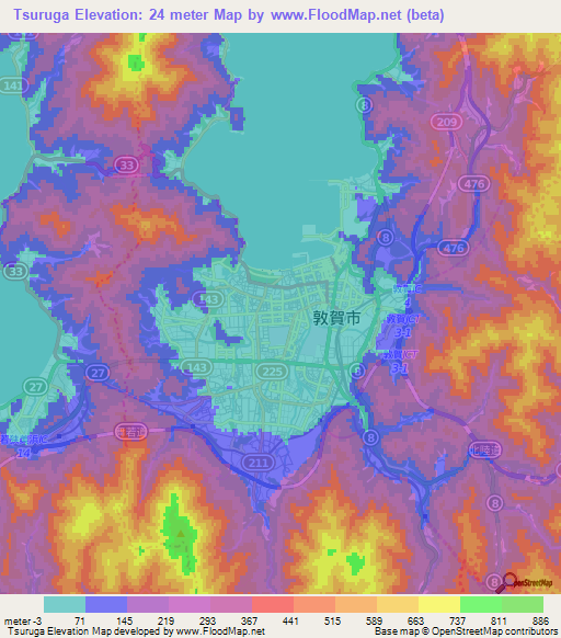 Tsuruga,Japan Elevation Map