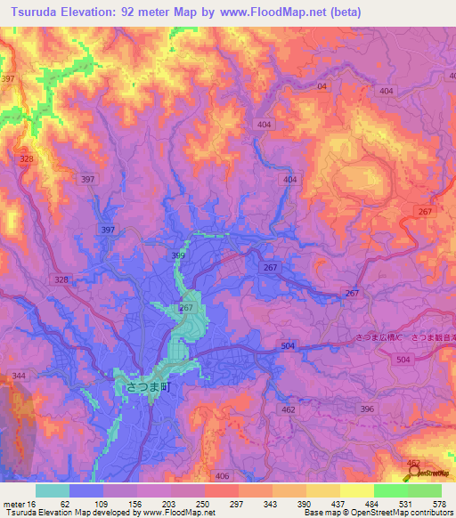 Tsuruda,Japan Elevation Map