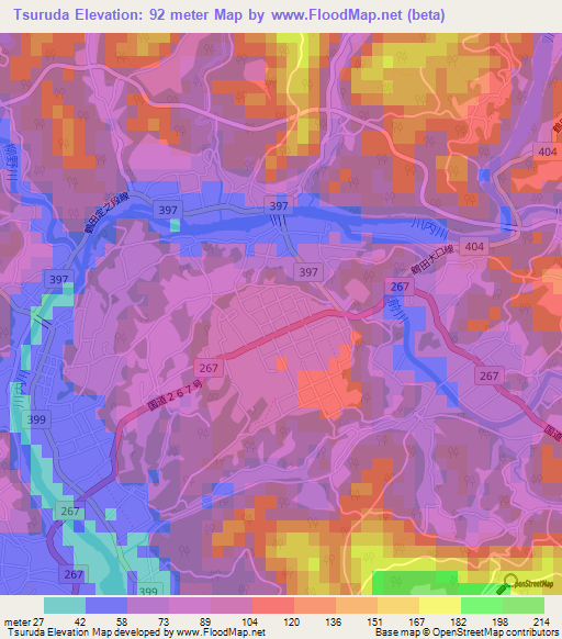 Tsuruda,Japan Elevation Map