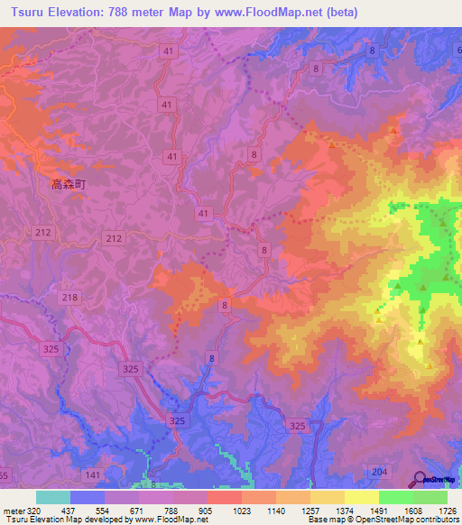 Tsuru,Japan Elevation Map
