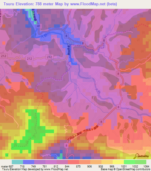Tsuru,Japan Elevation Map