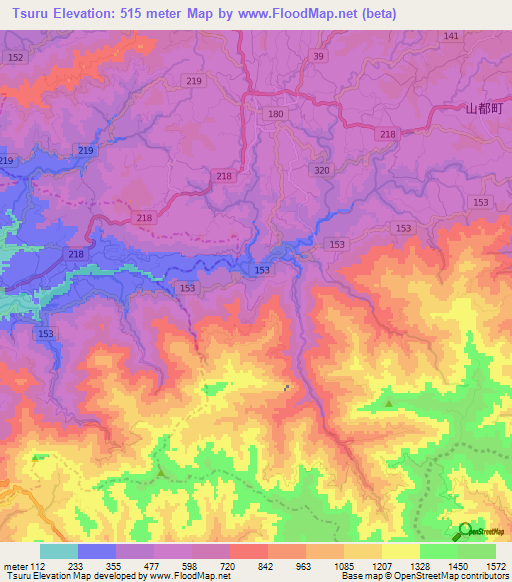 Tsuru,Japan Elevation Map