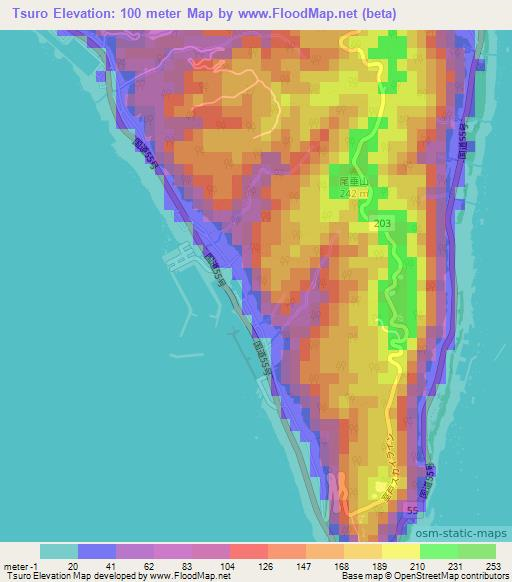 Tsuro,Japan Elevation Map