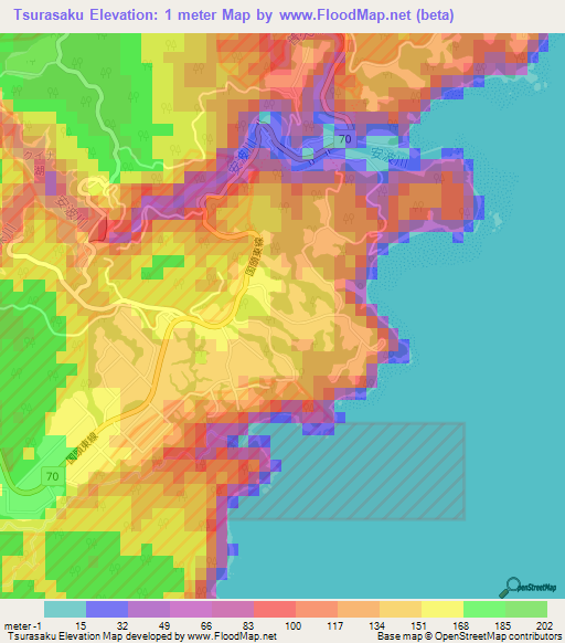 Tsurasaku,Japan Elevation Map