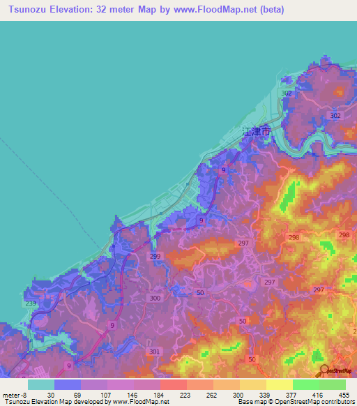 Tsunozu,Japan Elevation Map