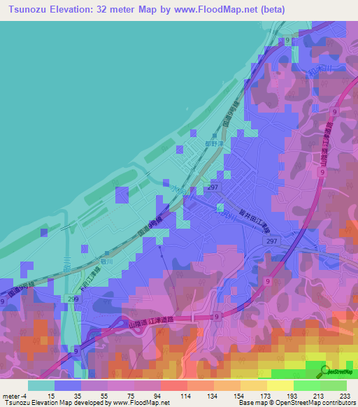 Tsunozu,Japan Elevation Map