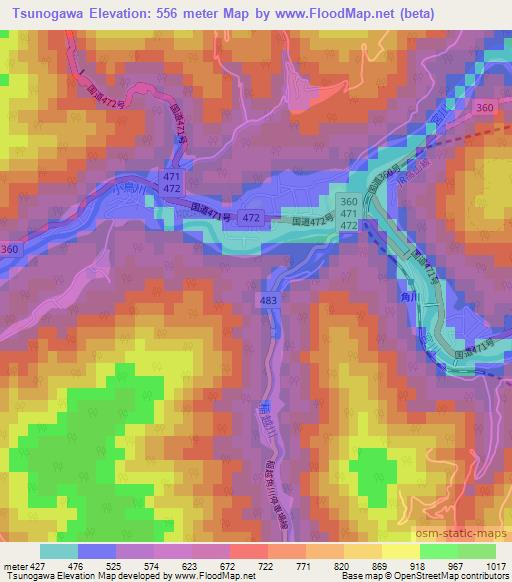 Tsunogawa,Japan Elevation Map