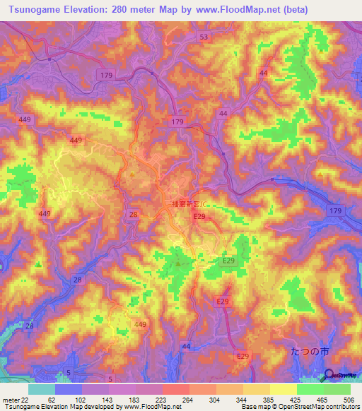 Tsunogame,Japan Elevation Map