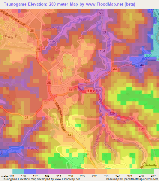 Tsunogame,Japan Elevation Map