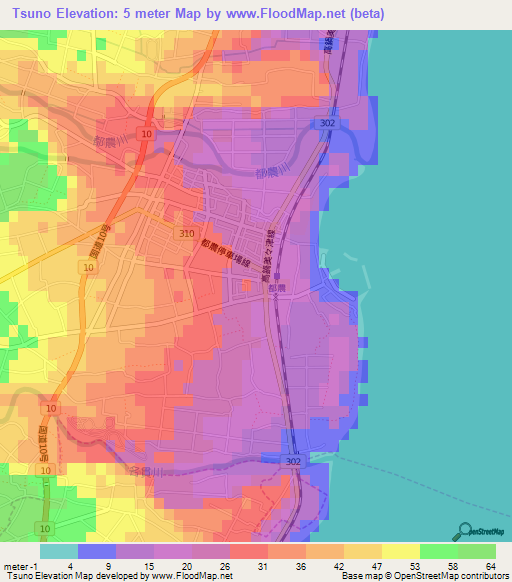 Tsuno,Japan Elevation Map