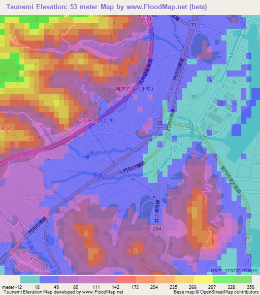 Tsunemi,Japan Elevation Map