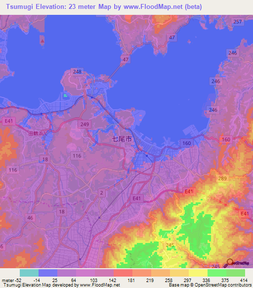 Tsumugi,Japan Elevation Map