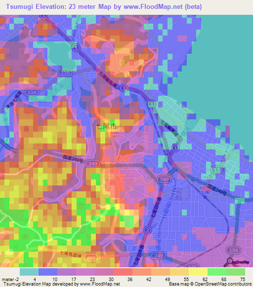 Tsumugi,Japan Elevation Map