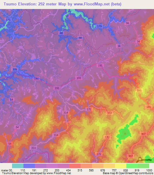 Tsumo,Japan Elevation Map
