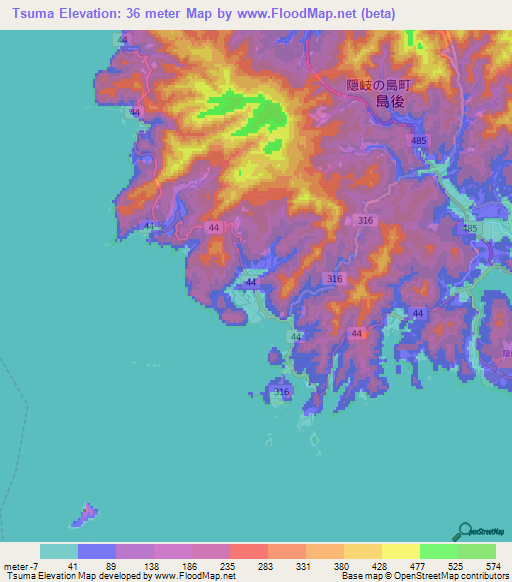 Tsuma,Japan Elevation Map