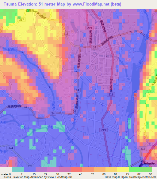 Tsuma,Japan Elevation Map
