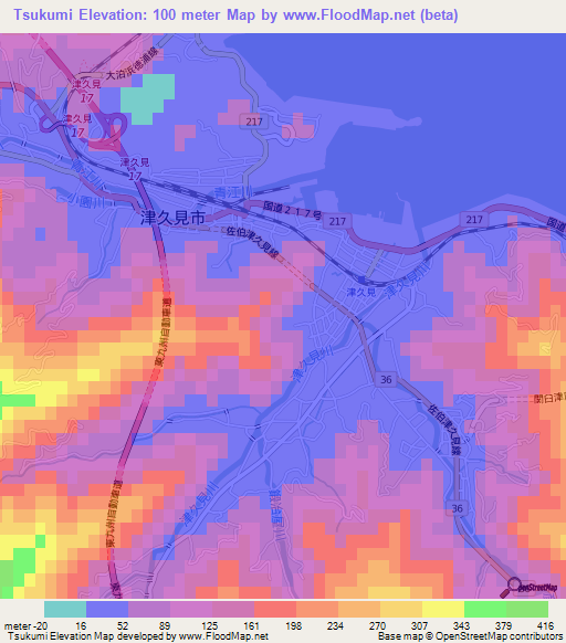 Tsukumi,Japan Elevation Map