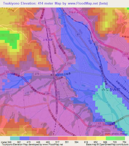 Tsukiyono,Japan Elevation Map