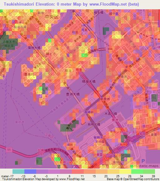 Tsukishimadori,Japan Elevation Map