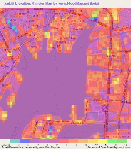 Tsukiji,Japan Elevation Map