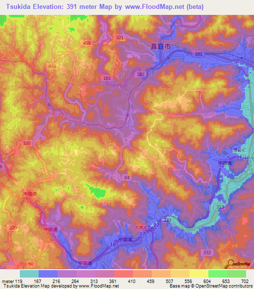 Tsukida,Japan Elevation Map