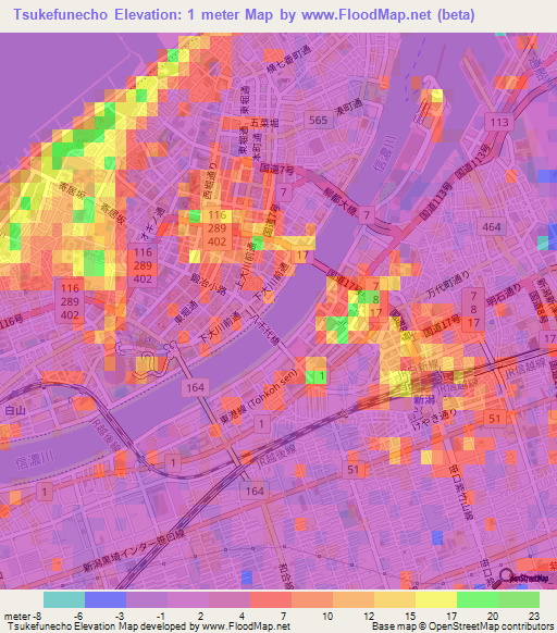 Tsukefunecho,Japan Elevation Map